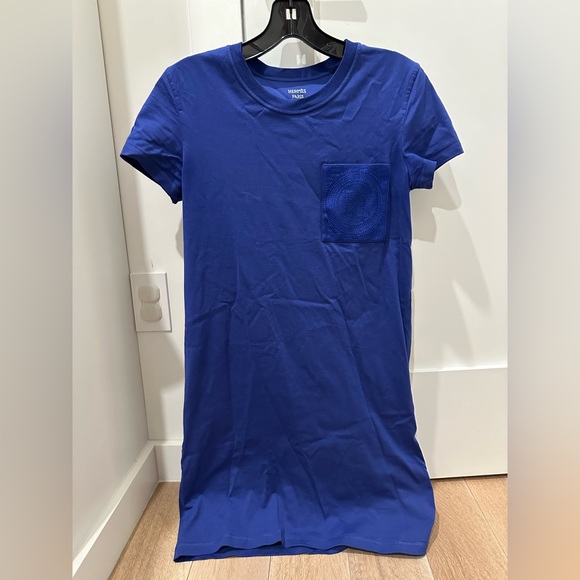Hermes embroidered T shirt dress royal blue size 34 - Picture 4 of 8